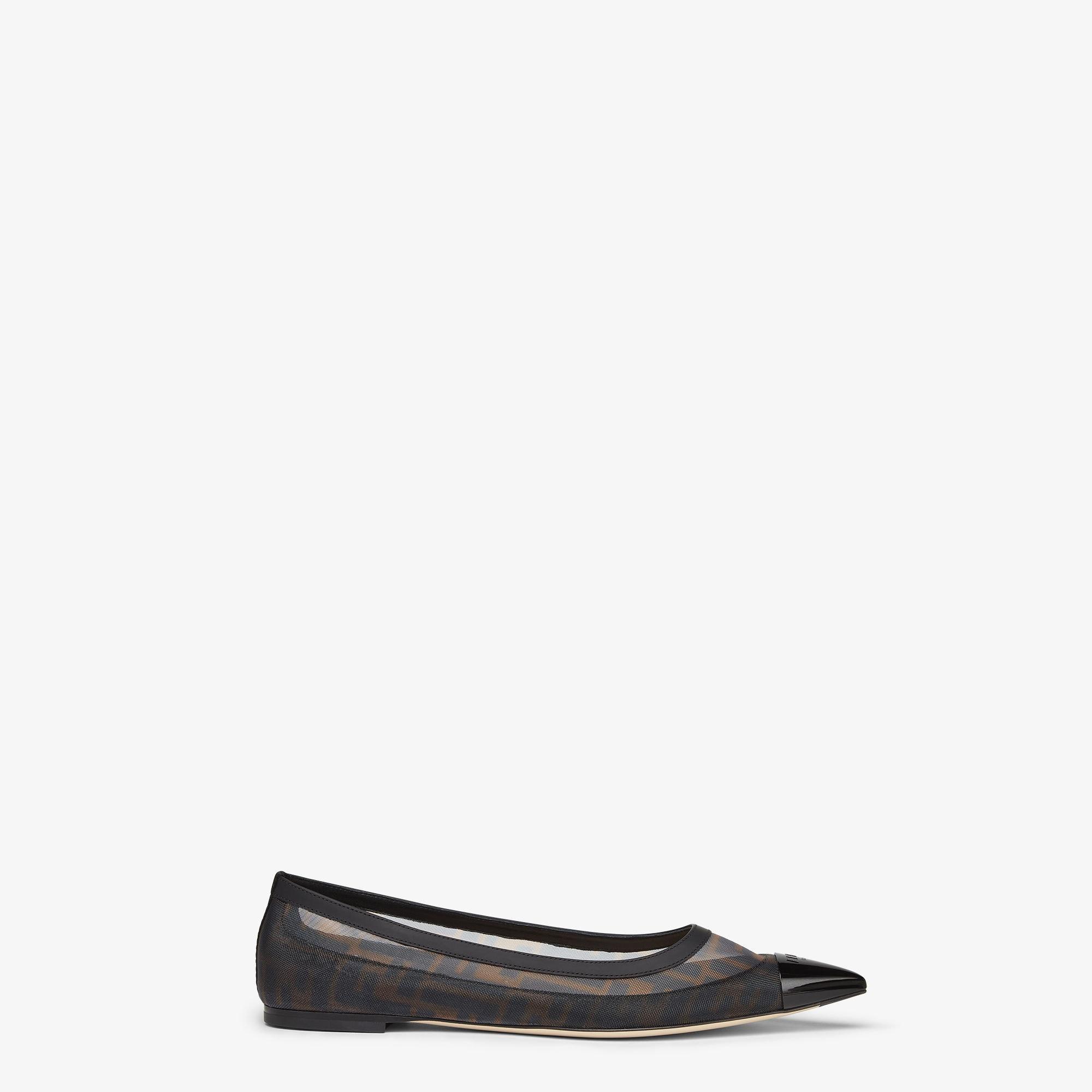 ColibrìBlack leather and brown FF mesh ballet flats Product Image