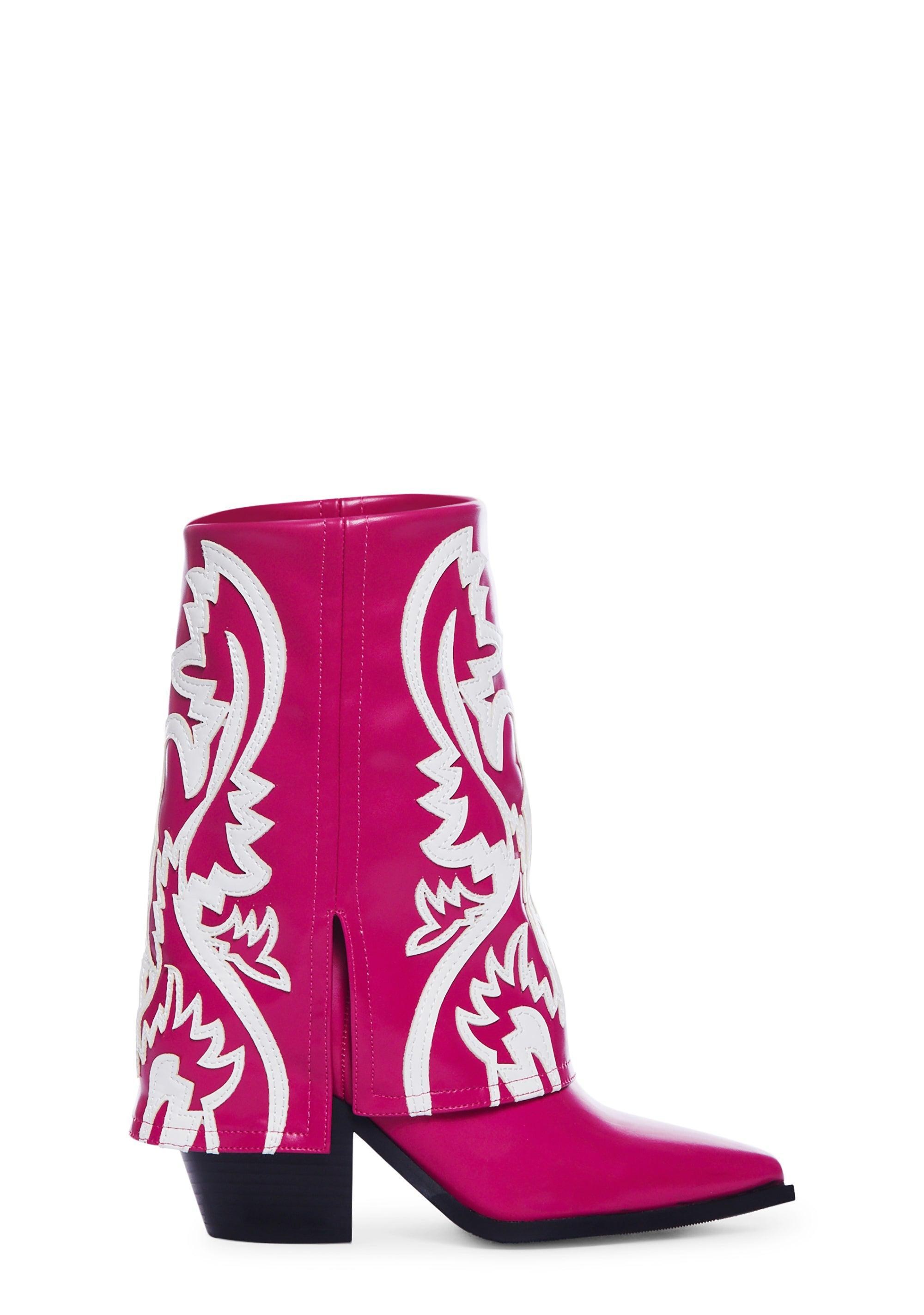 AZALEA WANG Mid-Calf Foldover Cowboy Boots - Pink Product Image