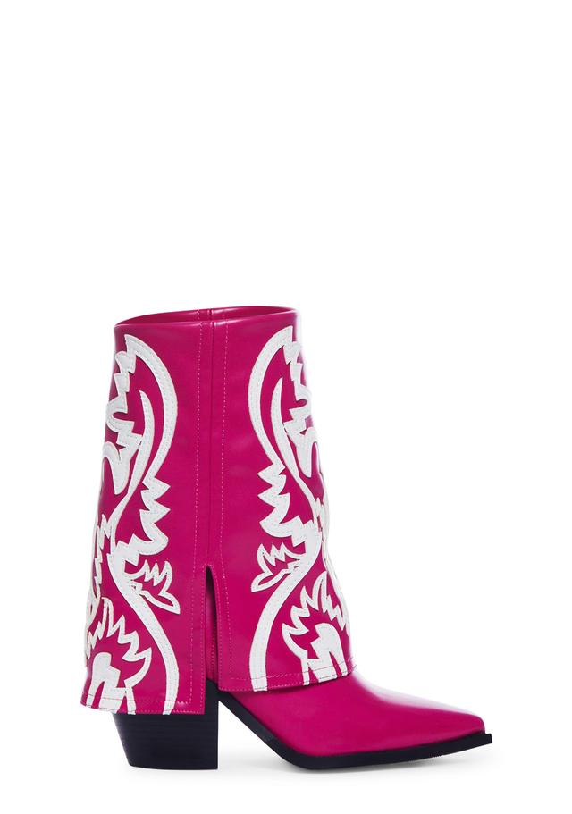 AZALEA WANG Mid-Calf Foldover Cowboy Boots - Pink Product Image