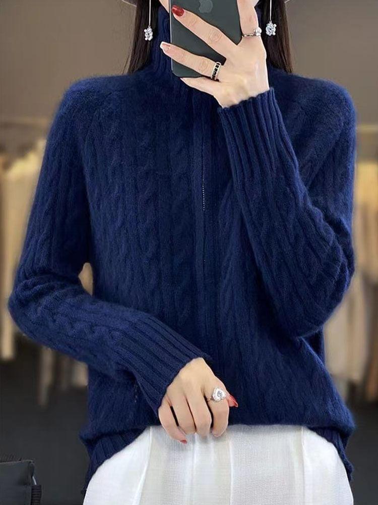 Turtleneck Cable Knit Zip Cardigan Product Image