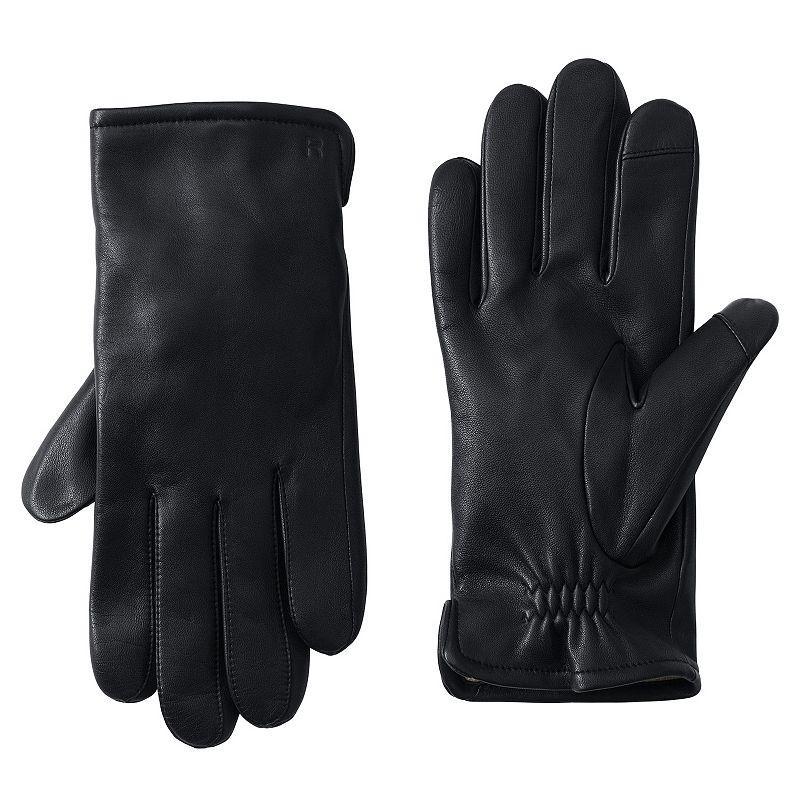 Mens Lands End Cashmere-Lined EZ Touch Leather Gloves Black Product Image