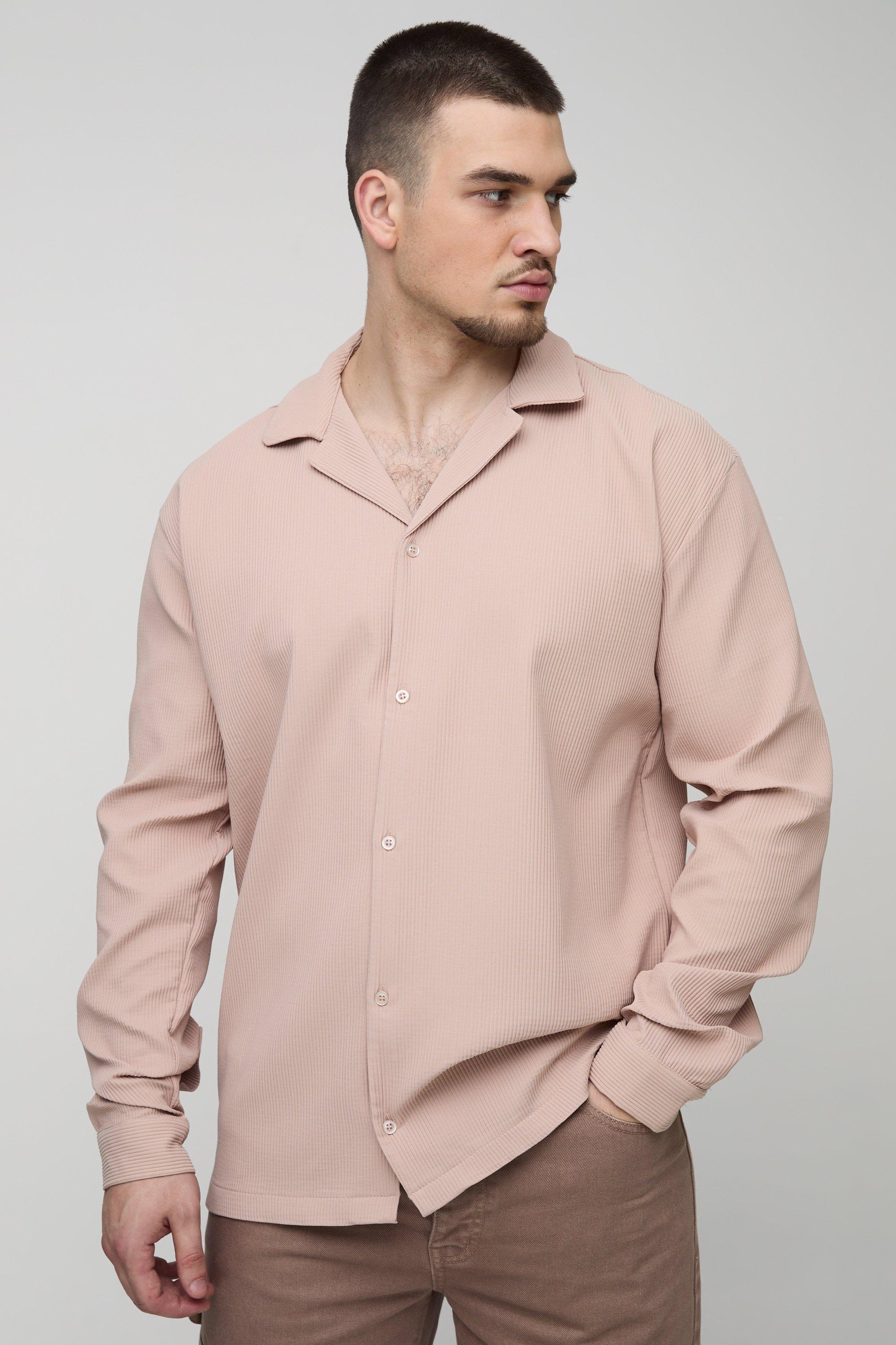 Tall Pleated Long Sleeve Revere Shirt | boohooMAN USA Product Image