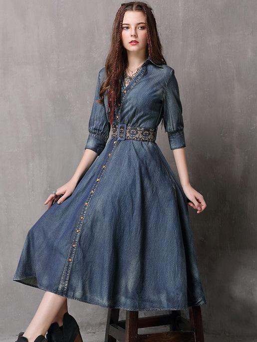 Vintage Embroidered Cropped Denim Dress product image