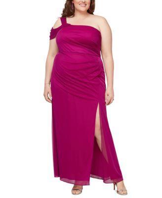 Plus Size One-Shoulder Draped Evening Dress Product Image