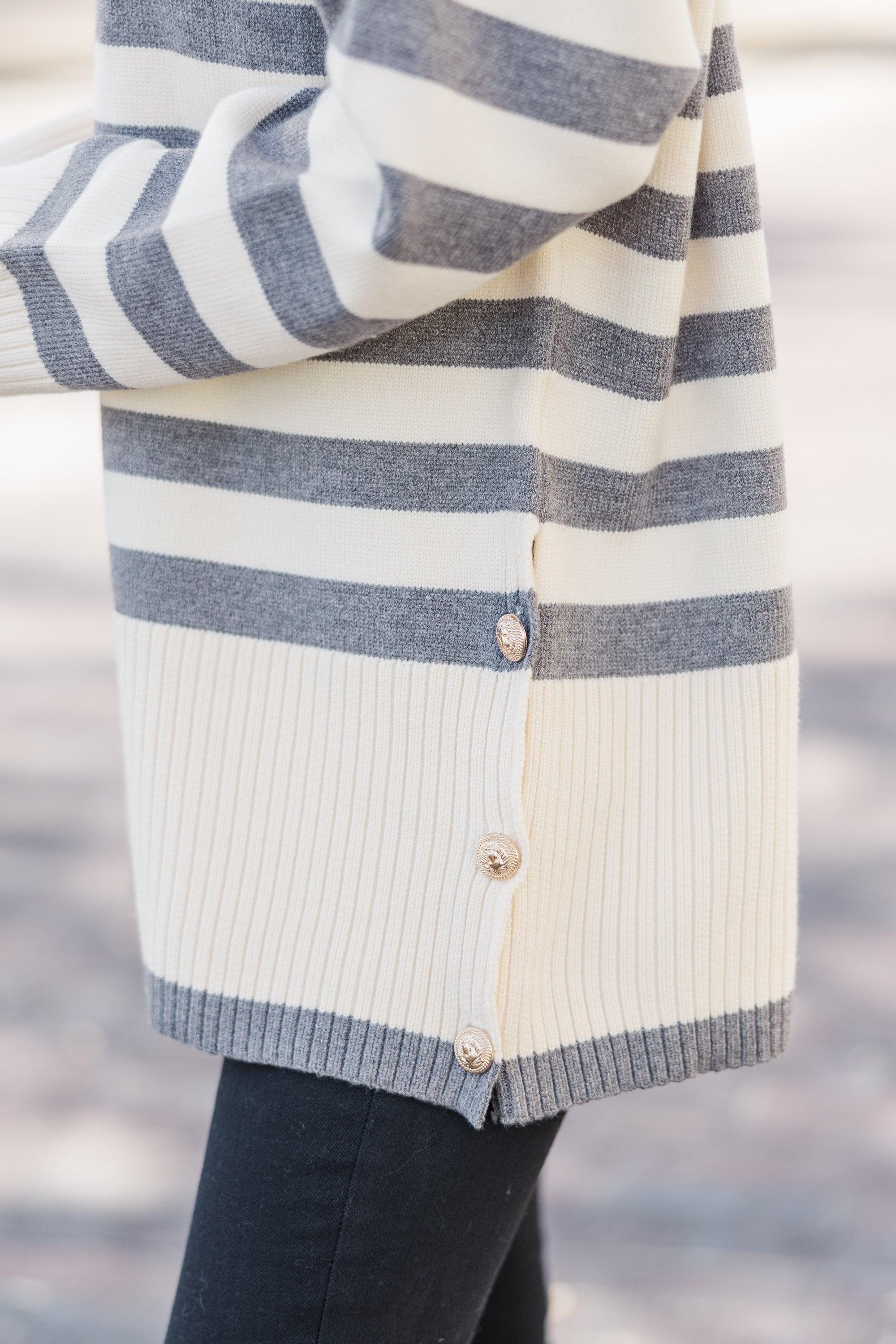 On The Way Up Heather Grey Striped Sweater Female Product Image