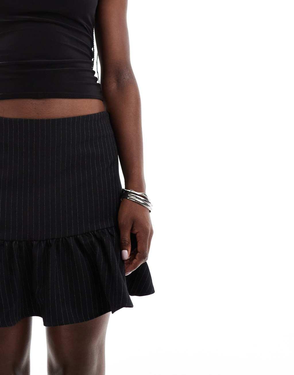 Noisy May peplum detail skirt in black pinstripe   Product Image