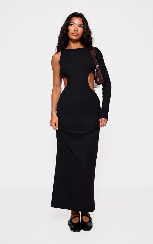 Black Heavy Brushed Rib Cut Out Maxi Dress Product Image