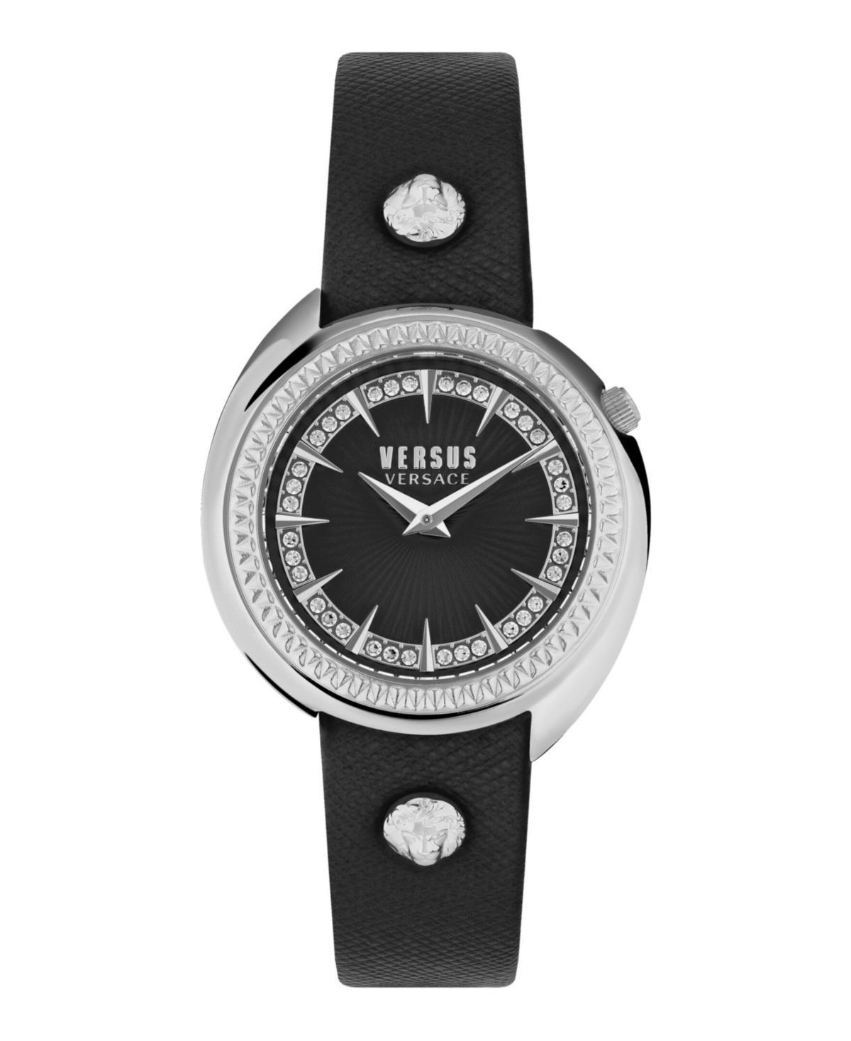 Versus Versace Womens Tortona Crystal 2 Hand Quartz Black Genuine Leather Watch, 38mm Product Image