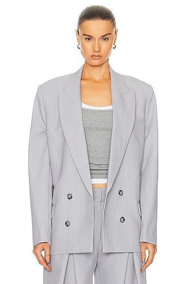 GRLFRND Nolan Double Breasted Blazer in Light Grey. Product Image