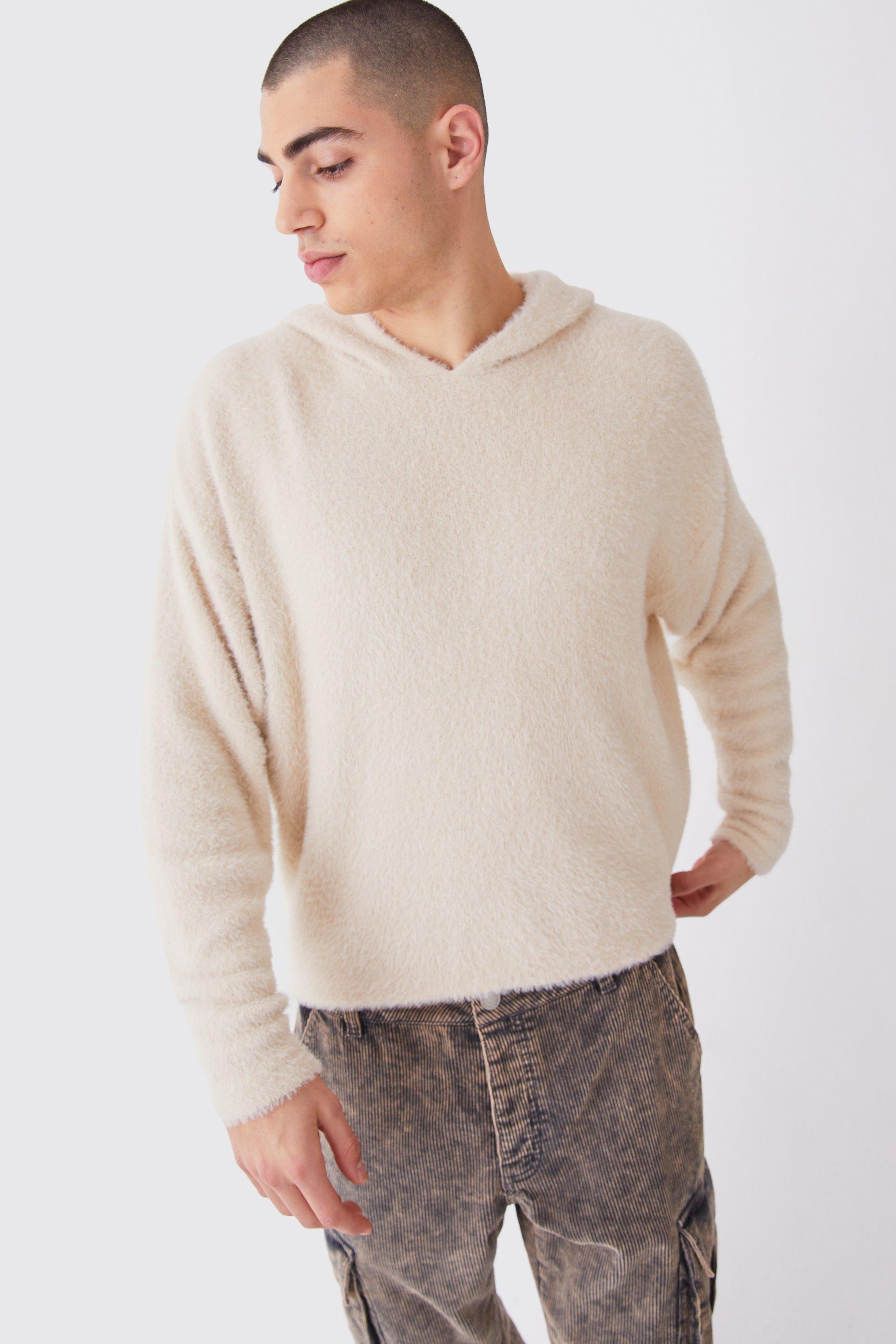 Fluffy Knitted Boxy Hoodie | boohooMAN USA Product Image