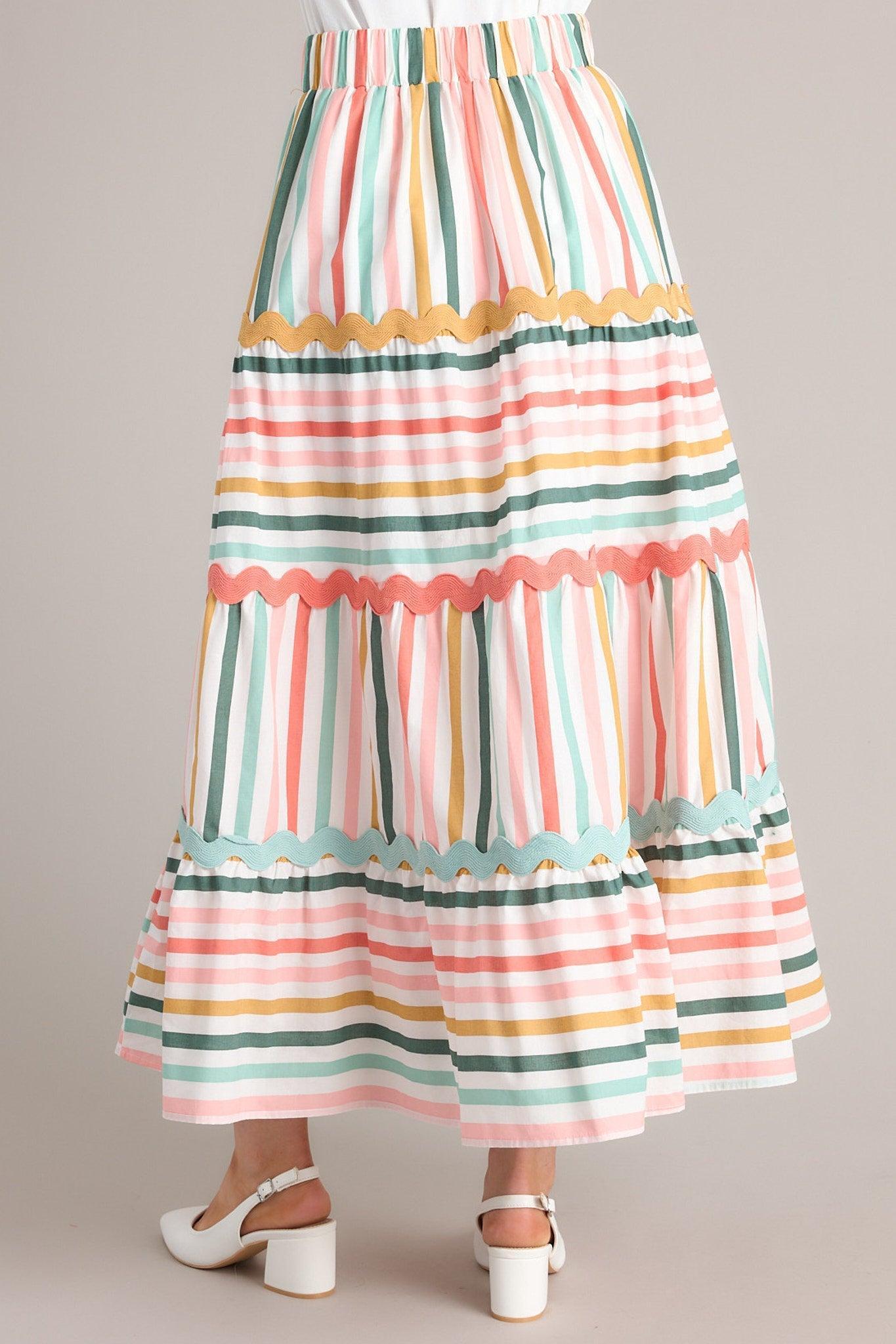 Meet For Tea Sage Multi Stripe Cotton Maxi Skirt Product Image