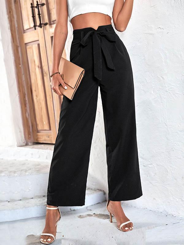 High Waisted Wide Leg Ribbed Solid Color Casual Pants Bottoms product image