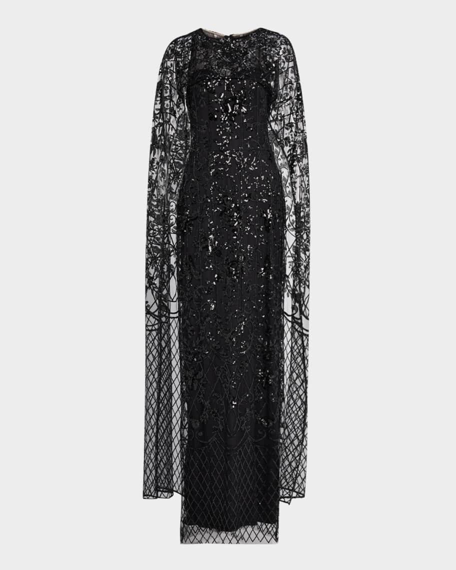 Sequin Cape Column Gown Product Image