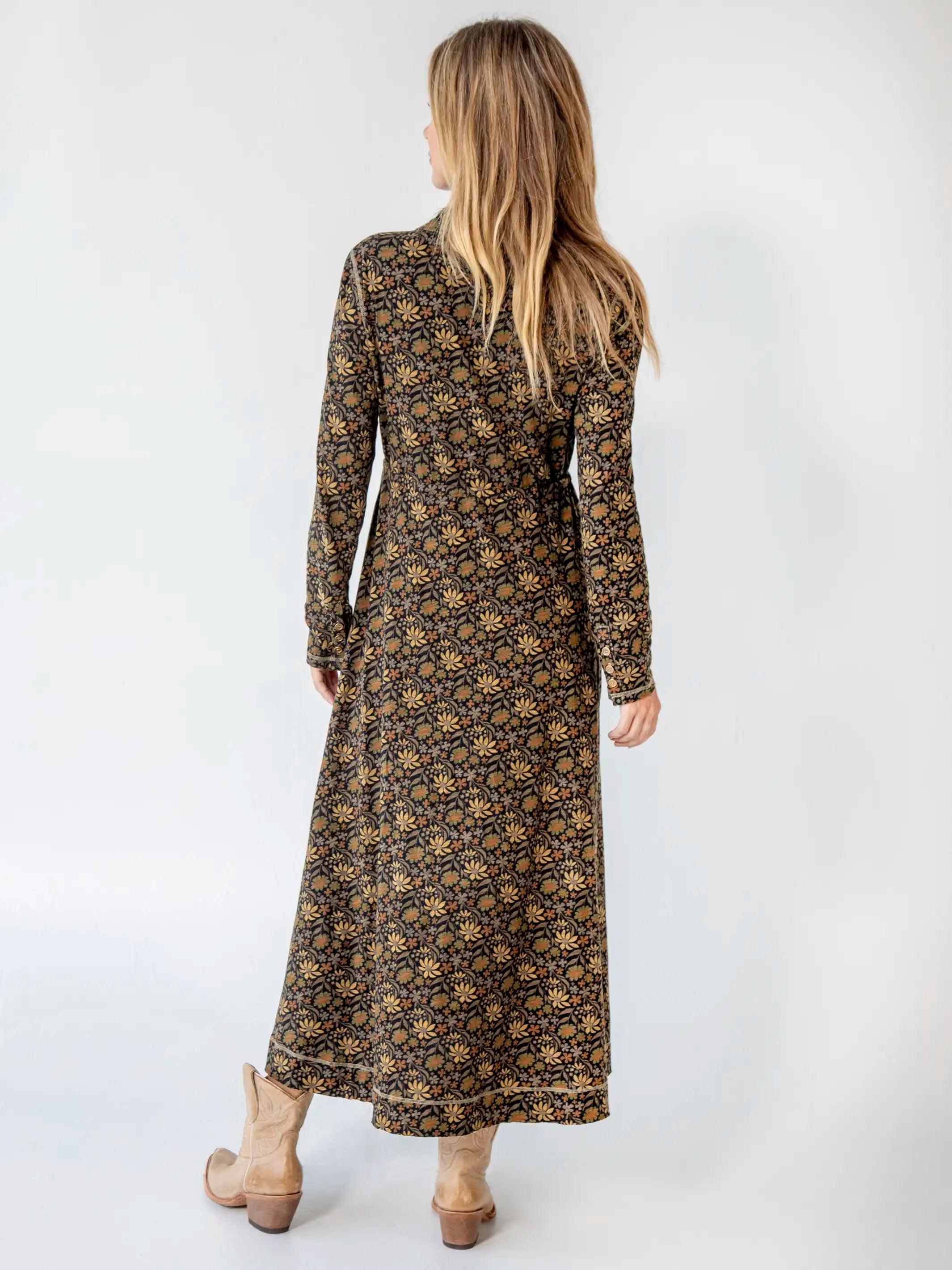 Christa Knit Cotton Maxi Dress - Black Tan Daisies Product Image