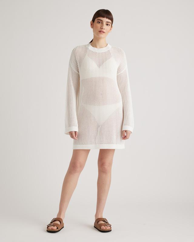 100% Organic Cotton Open-Knit Long Sleeve Cover-Up Mini Dress Product Image