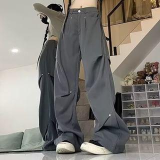 Mid Rise Plain Loose Fit Cargo Pants Product Image