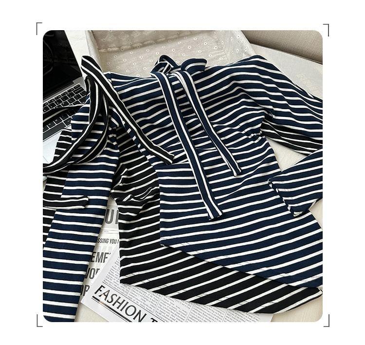 Long-Sleeve Off-Shoulder Striped Tee Product Image