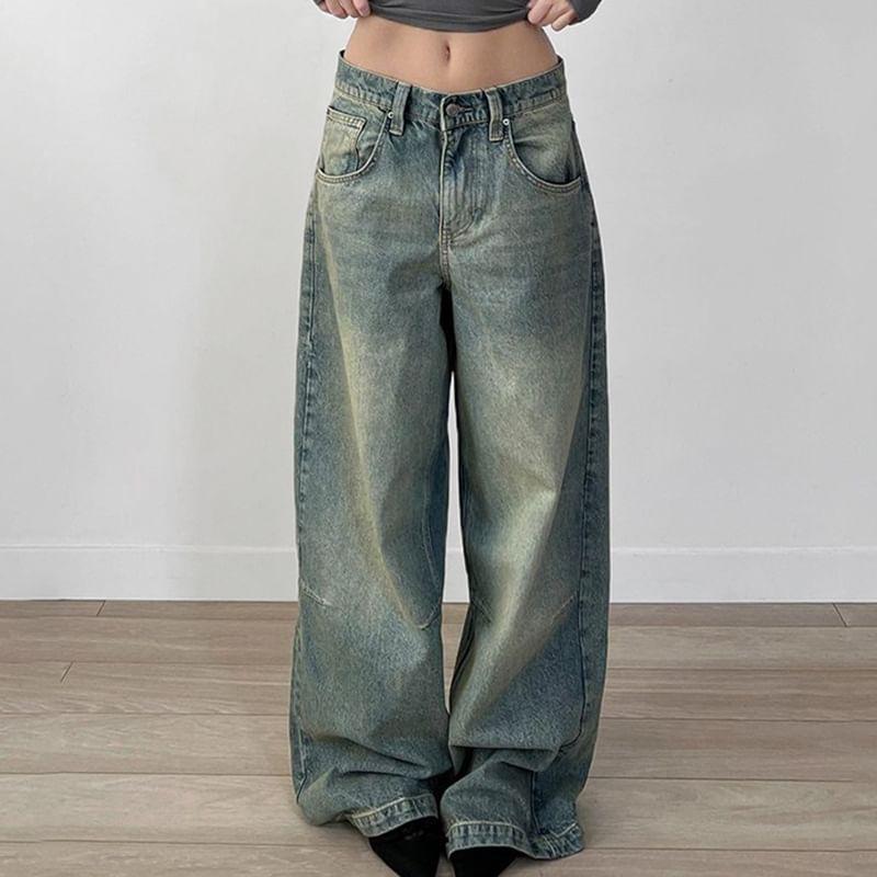 Low Rise Washed Wide Leg Jeans Product Image