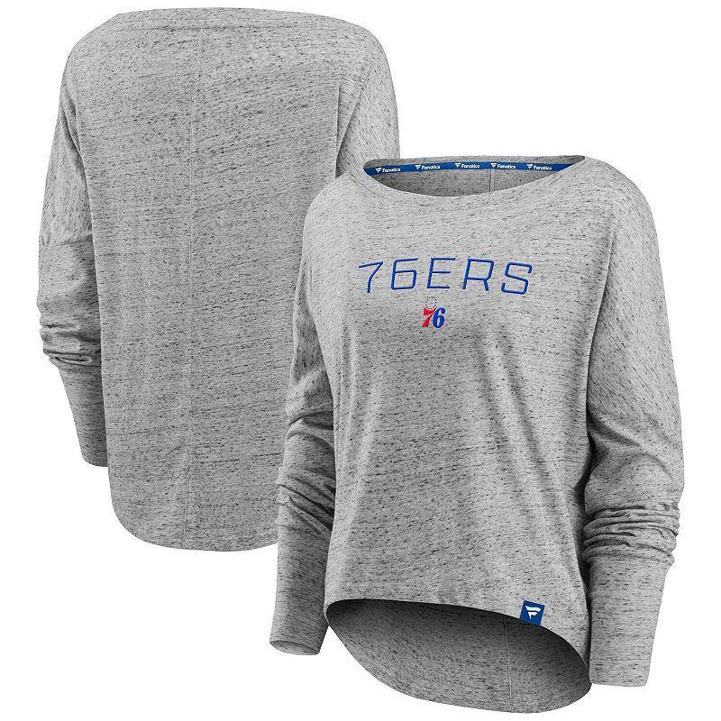 Womens Fanatics Heathered Gray Philadelphia 76ers Nostalgia Off-The-Shoulder Long Sleeve T-shirt Product Image