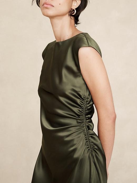 Shirred-Side Satin Midi Dress Product Image