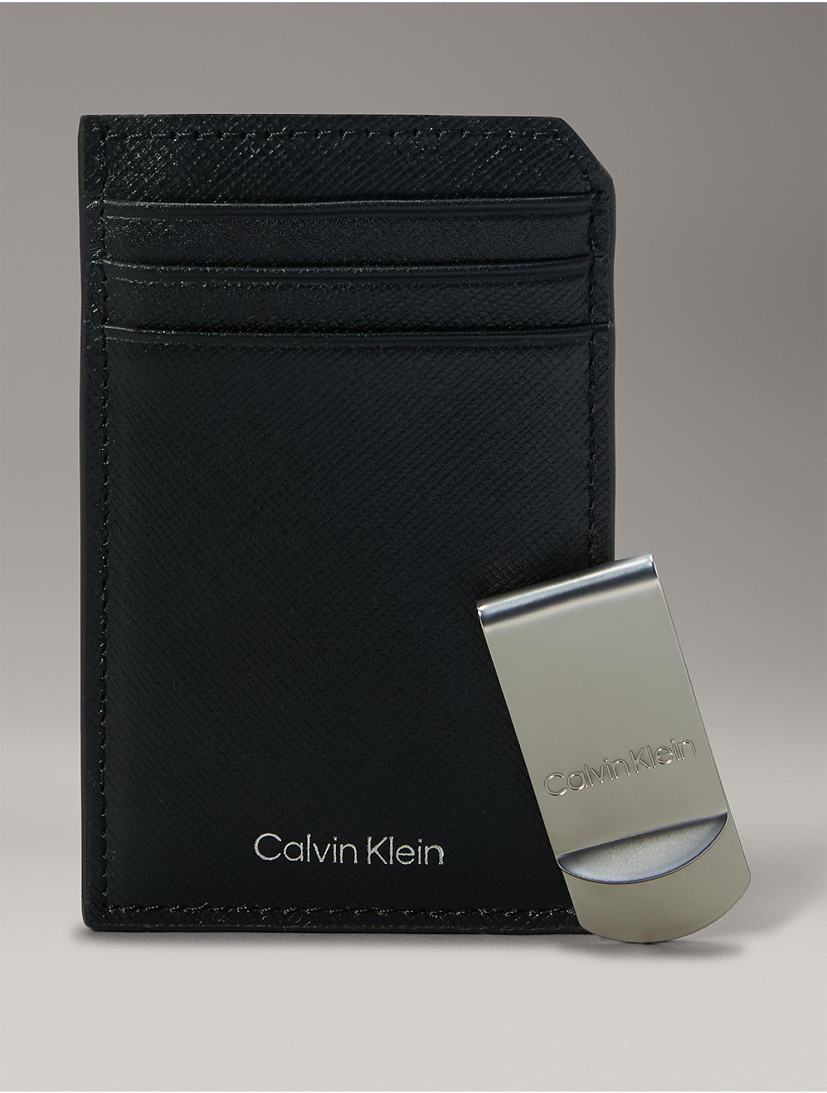 Calvin Klein Mens Refined Saffiano Card Case + Money Clip - Brown Product Image