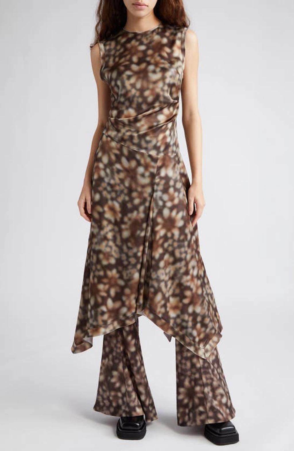 ACNE STUDIOS Printed Satin Sleeveless Midi Dress In Brown,beige Product Image