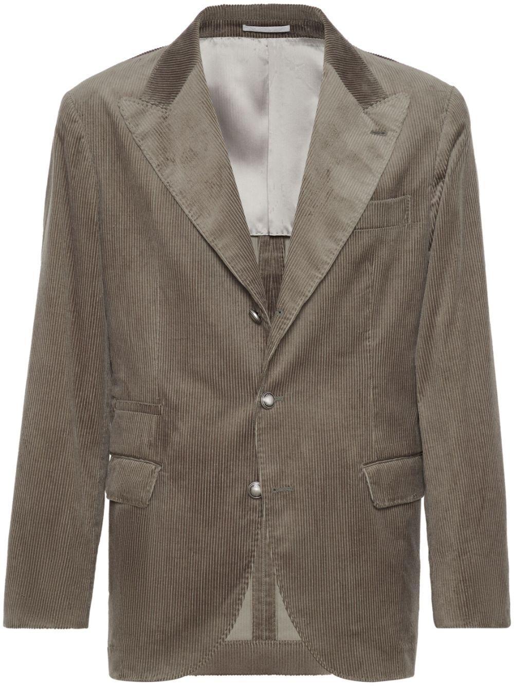 BRUNELLO CUCINELLI Single-breasted Corduroy Blazer In Green Product Image