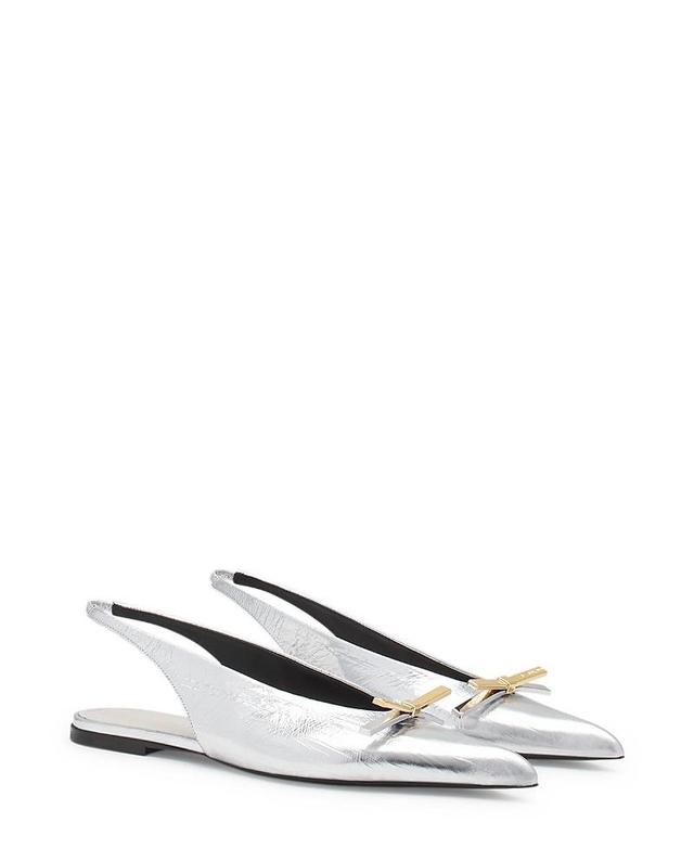 Lanvin Womens Bow Slingback Flat In Metallic Leather Product Image