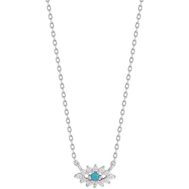 Sunkissed Sterling Cubic Zirconia Dainty Evil Eye Pendant Necklace, Womens Silver Product Image