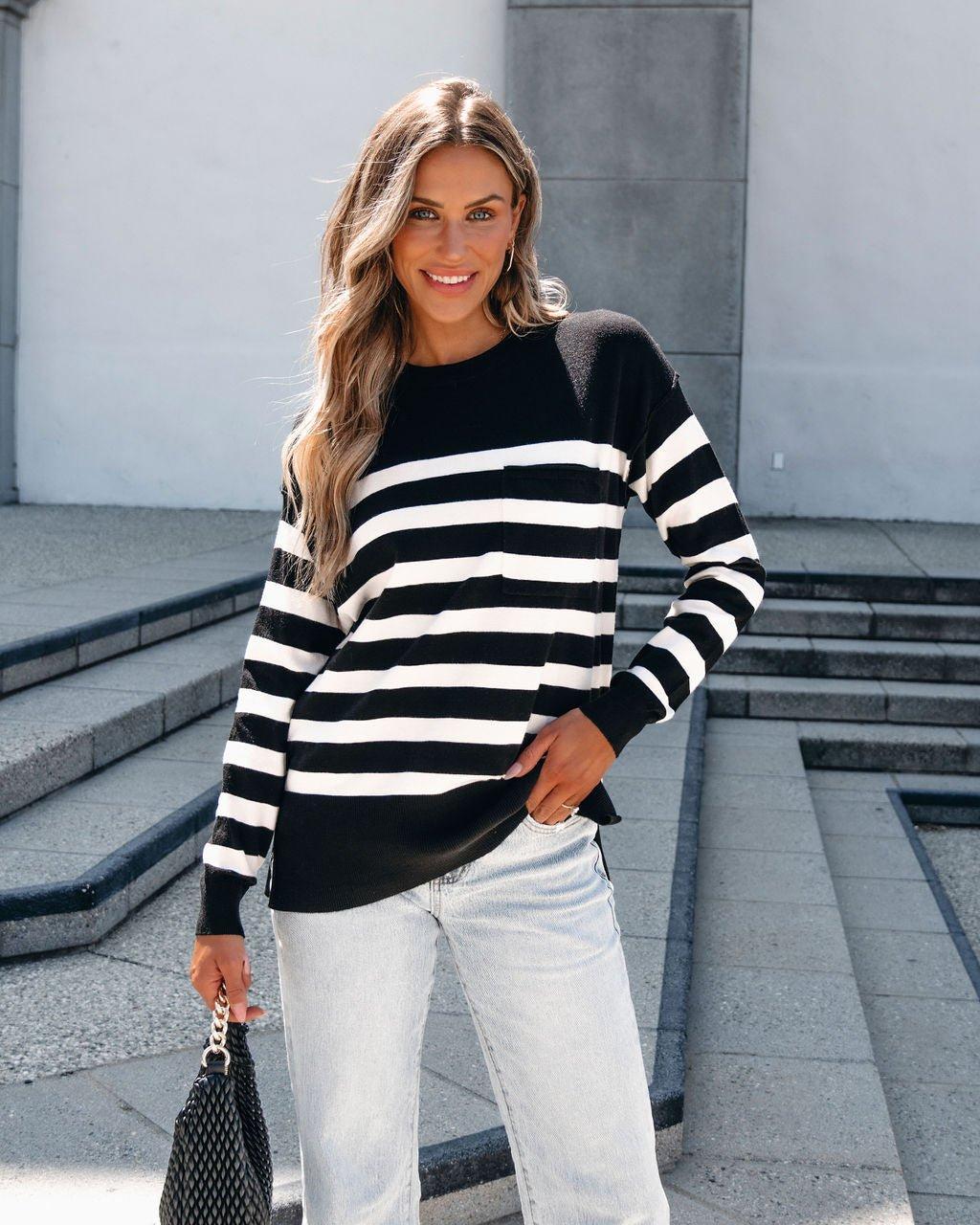 Black Striped Long Sleeve Sweater Product Image