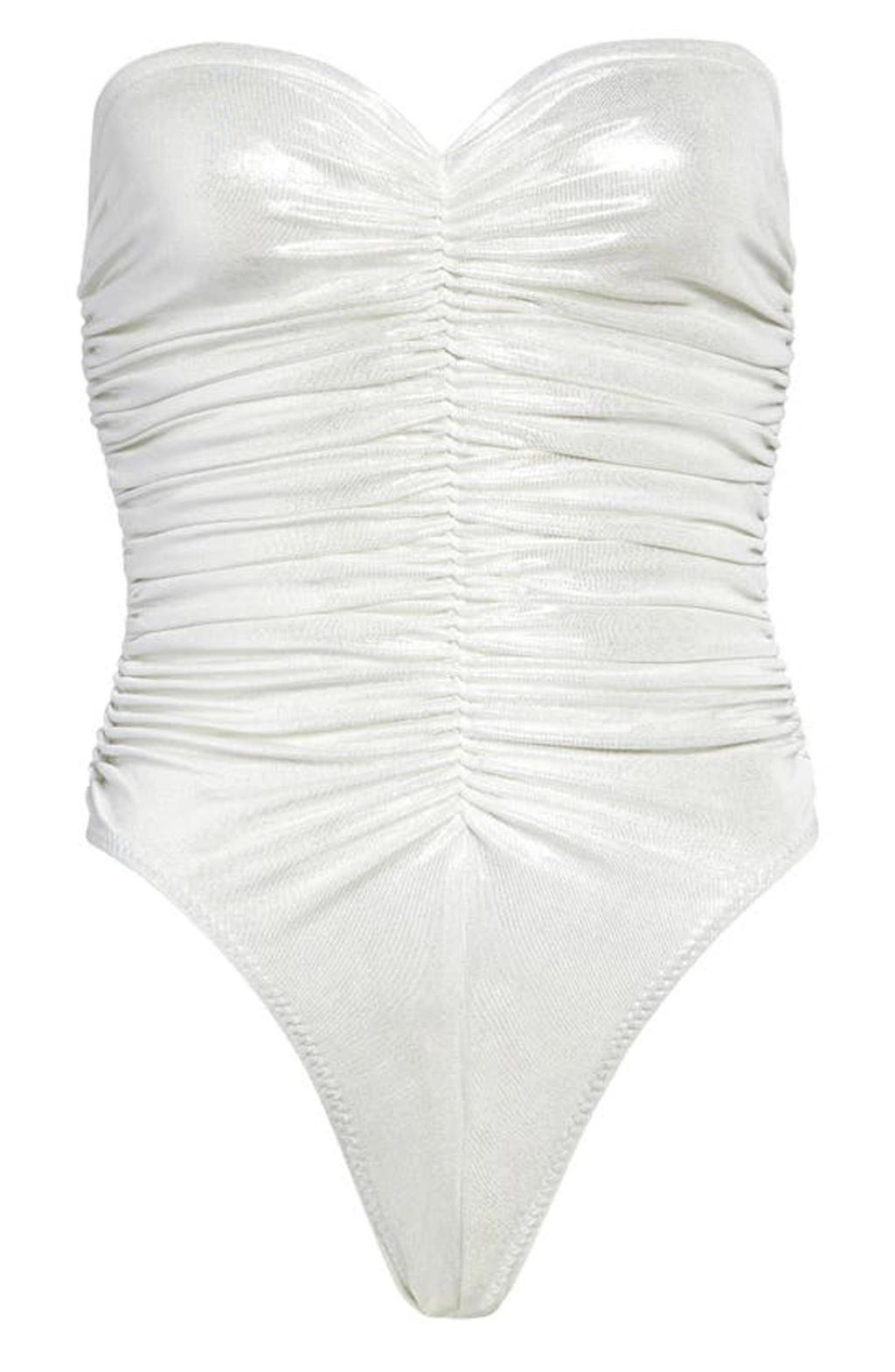 NORMA KAMALI Slinky Marissa Strapless Shirred One-piece Swimsuit In Pearl Product Image