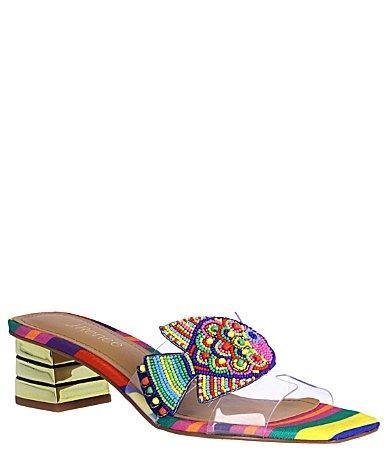 J. Renee Roline Clear Vinyl Beaded Fish Rainbow Metallic Slide Heel Sandals Product Image