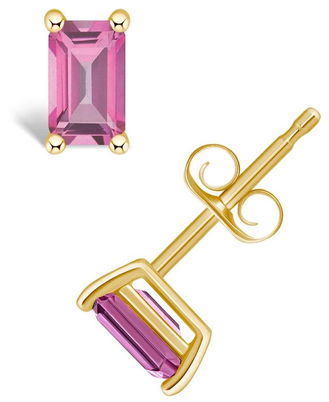 14k Gold Emerald Cut Birthstone Stud Earrings, Womens, Pink Topaz Jun Product Image