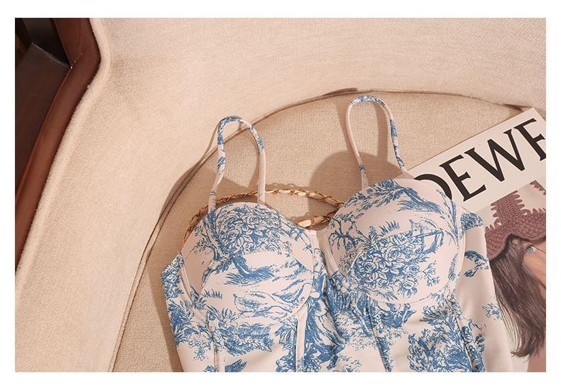 Spaghetti Strap Floral Print Open Back Swimsuit Product Image