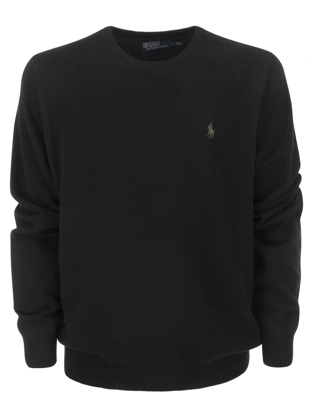 Crew Neck Wool Sweater In Black Product Image