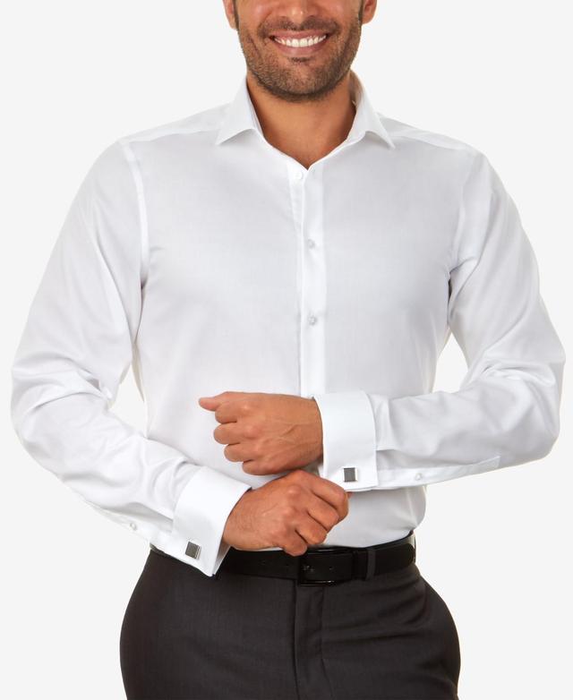 Calvin Klein Men's Dress Shirt Slim Fit Non Iron Solid French Cuff (White) Men's Long Sleeve Button Up Product Image