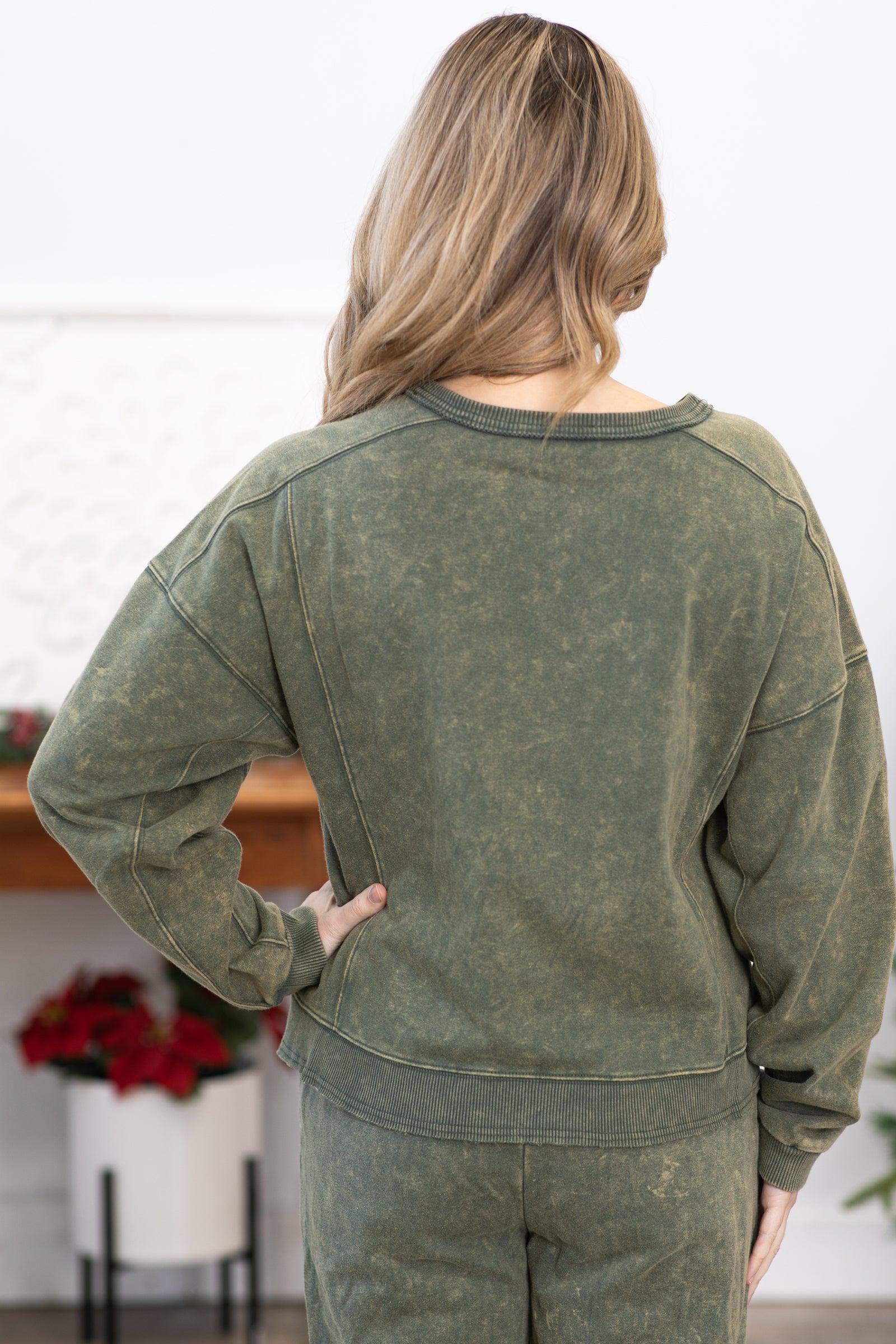 Olive Washed Drop Shoulder Sweatshirt Product Image