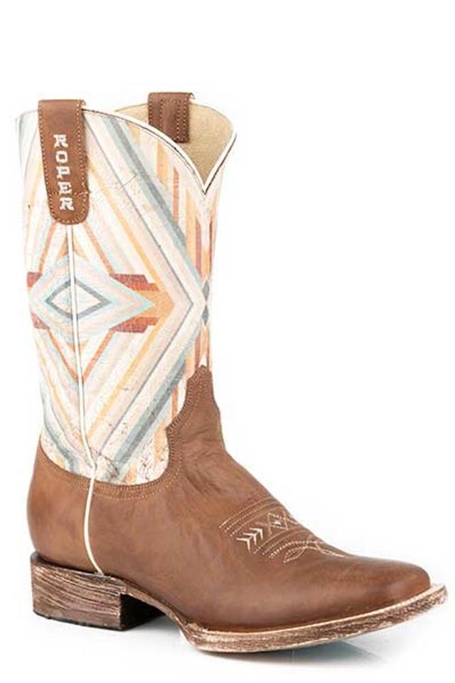 SALE Roper® Ladies' Brown/Aztec Square Toe Boots Product Image