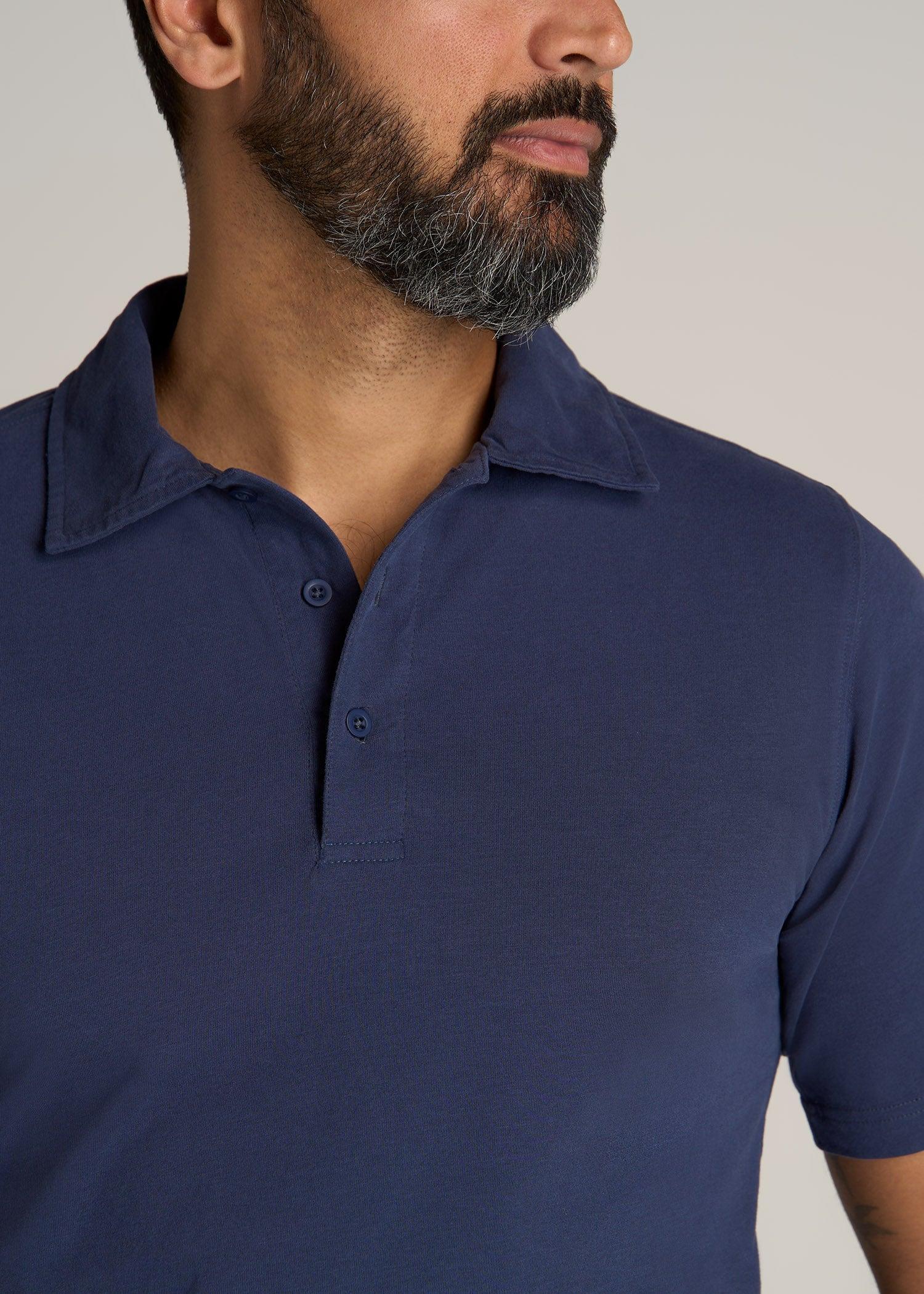 LJ&S Ultra Soft Short Sleeve Cotton Polo for Tall Men in Vintage Midnight Navy Product Image