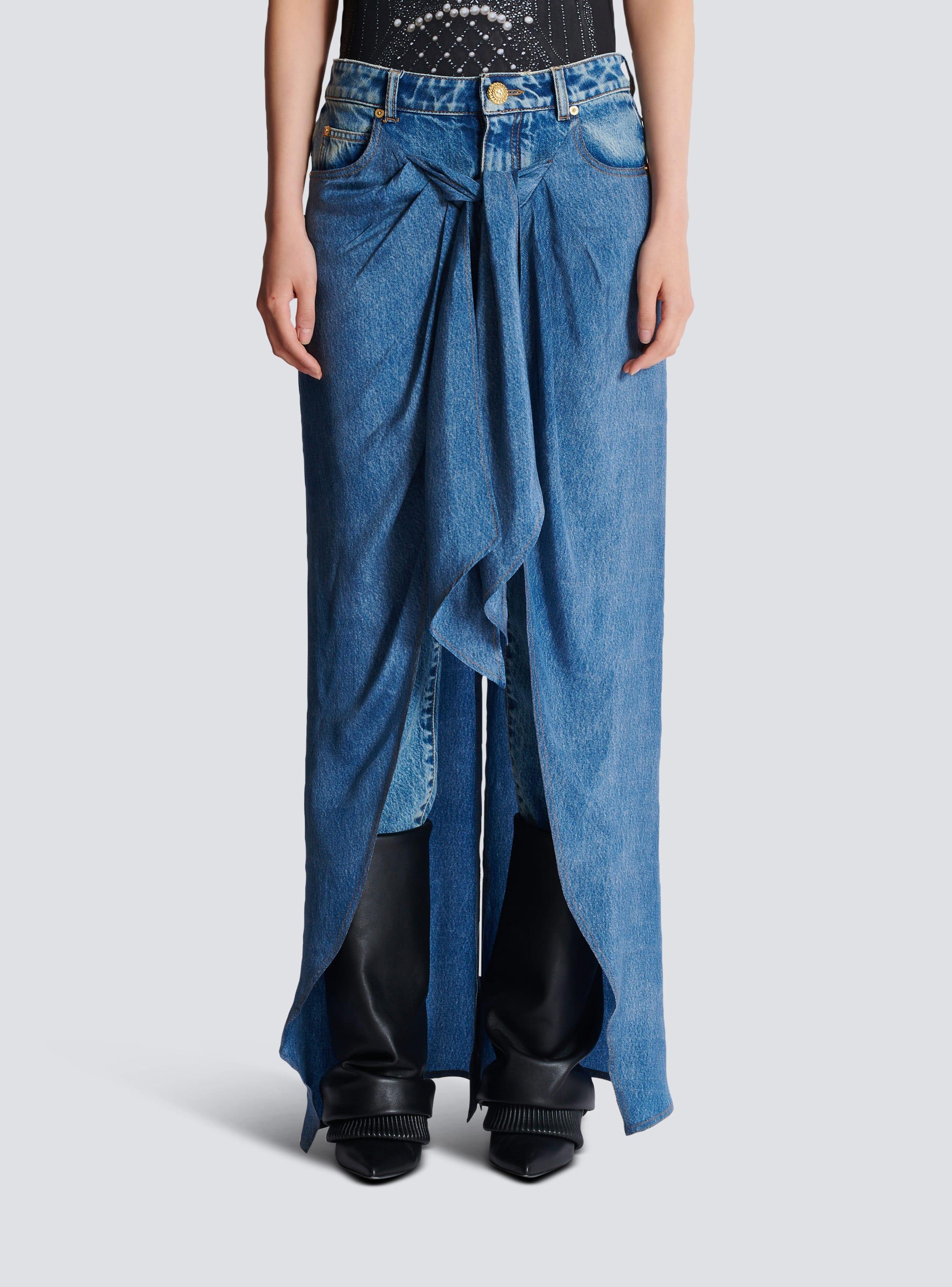 Denim jeans with draped skirt Product Image