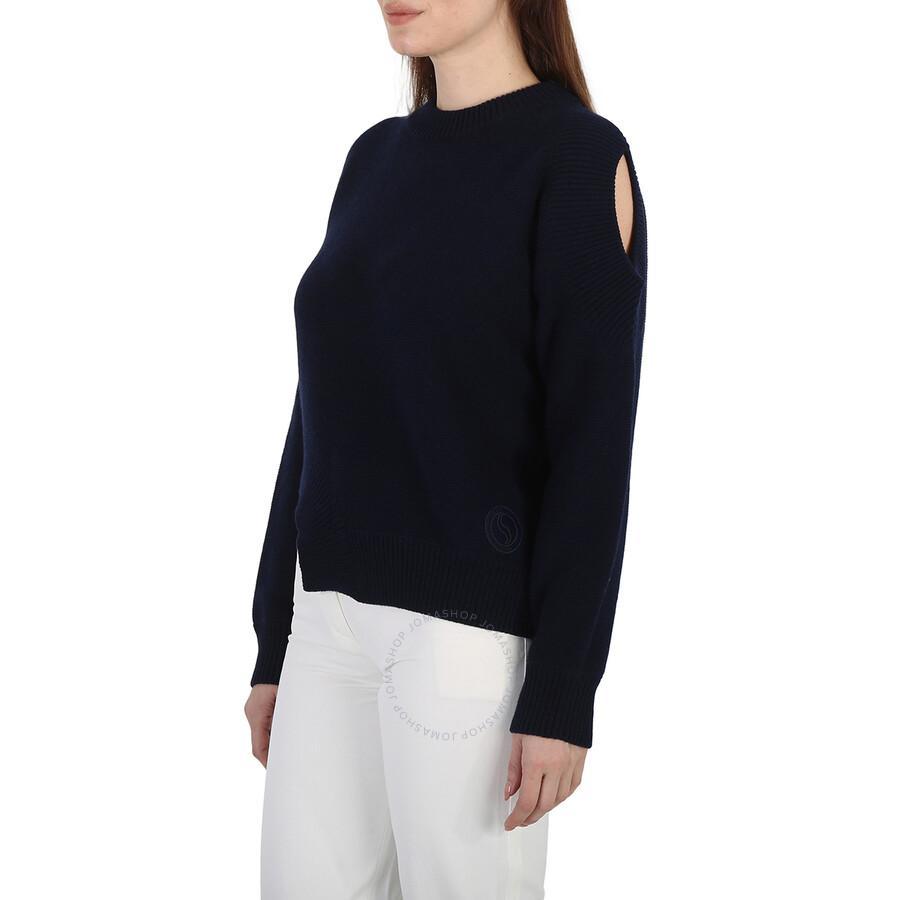 Navy Regenerated Asymmetric Cold-shoulder Jumper In Blue Product Image