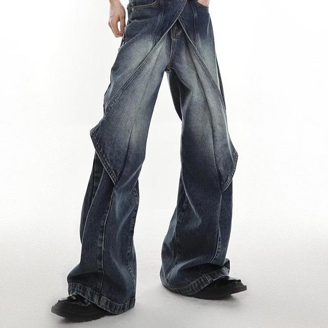 Deconstructed Paneled Flared Wide-Leg Jeans Product Image