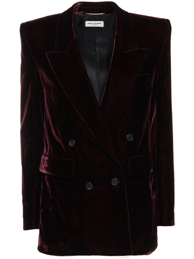 Double Breast Viscose Blend Blazer In Burgundy Product Image