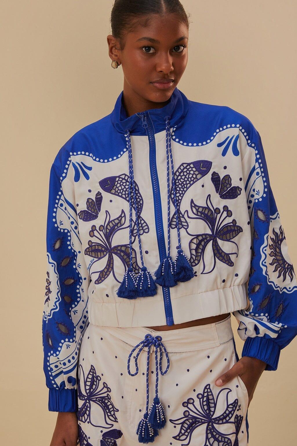 Blue Artisanal Embroidered Windbreaker, OFF-WHITE / XS Product Image