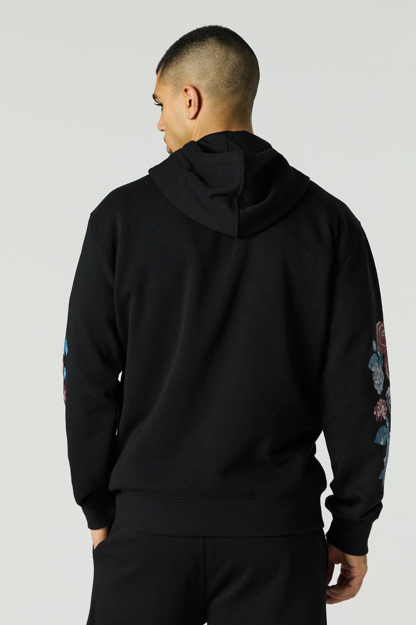 Floral B Embroidered Fleece Hoodie Male Product Image