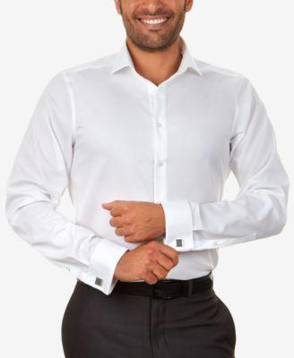 Calvin Klein Men's Dress Shirt Slim Fit Non Iron Herringbone French Cuff Men's Long Sleeve Button Up Product Image