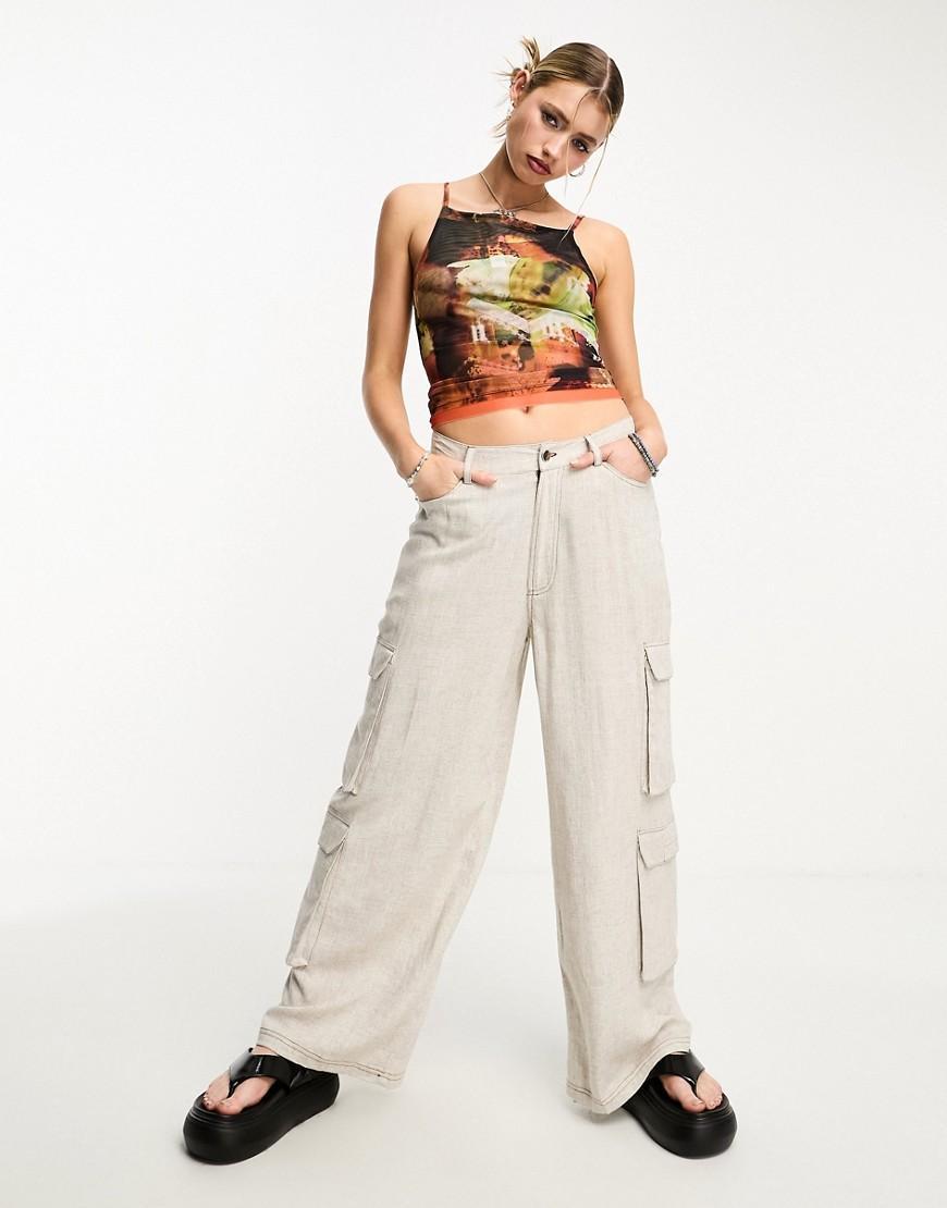 COLLUSION pocket detail wide leg linen pants Product Image