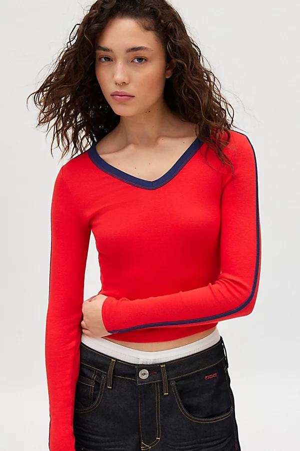 BDG Too Perfect Long Sleeve V-Neck Tee Womens at Urban Outfitters Product Image