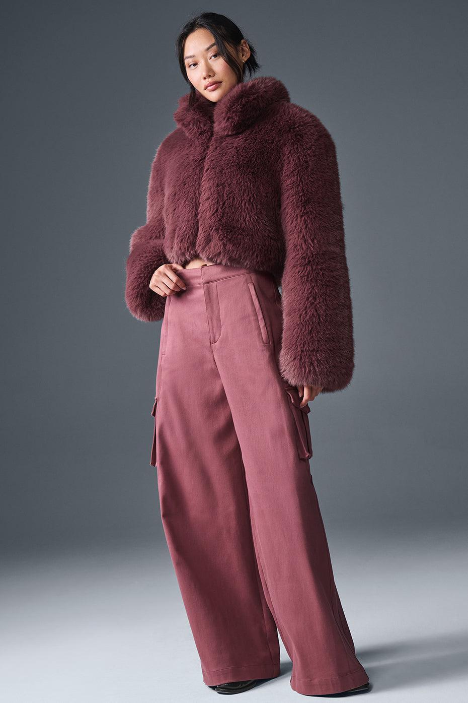 Show Off Cargo Wide Leg Trouser (Long) - Burgundy Truffle Product Image