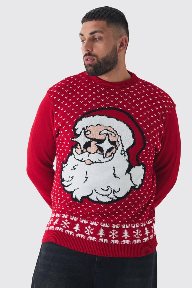 Plus Disco Santa Christmas Sweater | boohooMAN USA Product Image